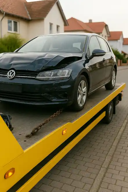 Ein defektes Auto, das in Böblingen für den Autoankauf abgeschleppt wird.