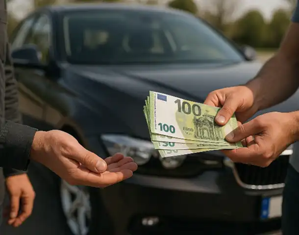 Ein Kunde erhält Bargeld beim erfolgreichen Autoankauf in Böblingen.